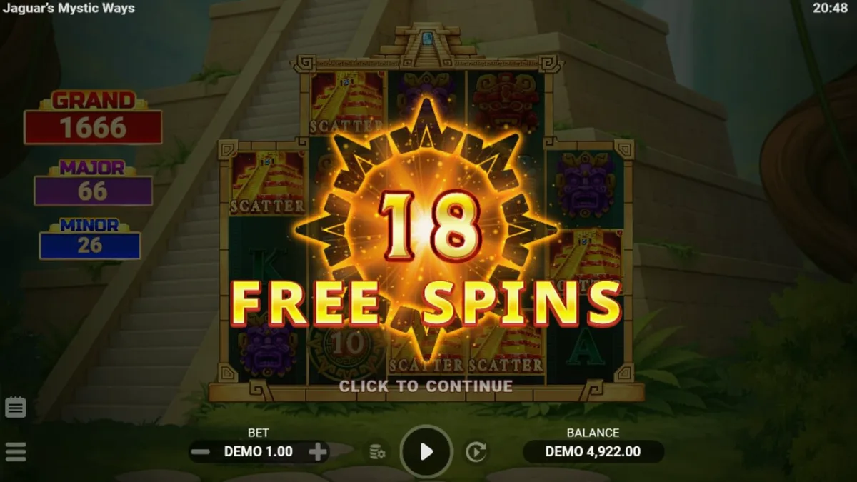 Pemandangan hutan kuno dan kuil emas dalam slot Jaguar’s Mystic Ways