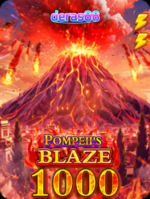 Tampilan visual slot Pompeii’s Blaze 1000 dengan tema gunung berapi dan simbol Romawi.